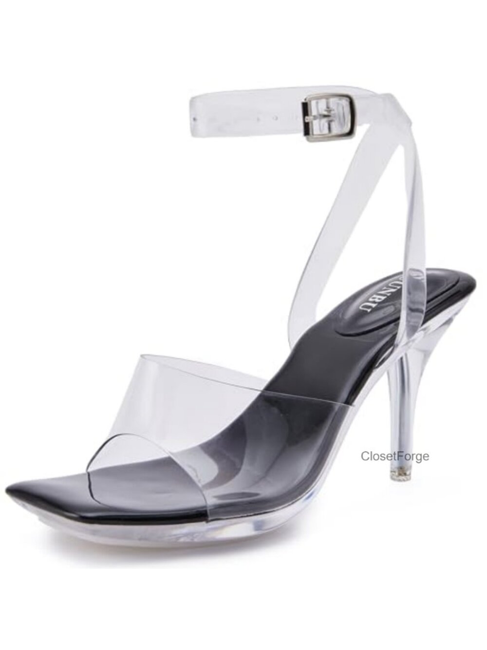 Clear Strappy Heels Platform Kitten Heel Sandals Evening Party Shoes Square Toe